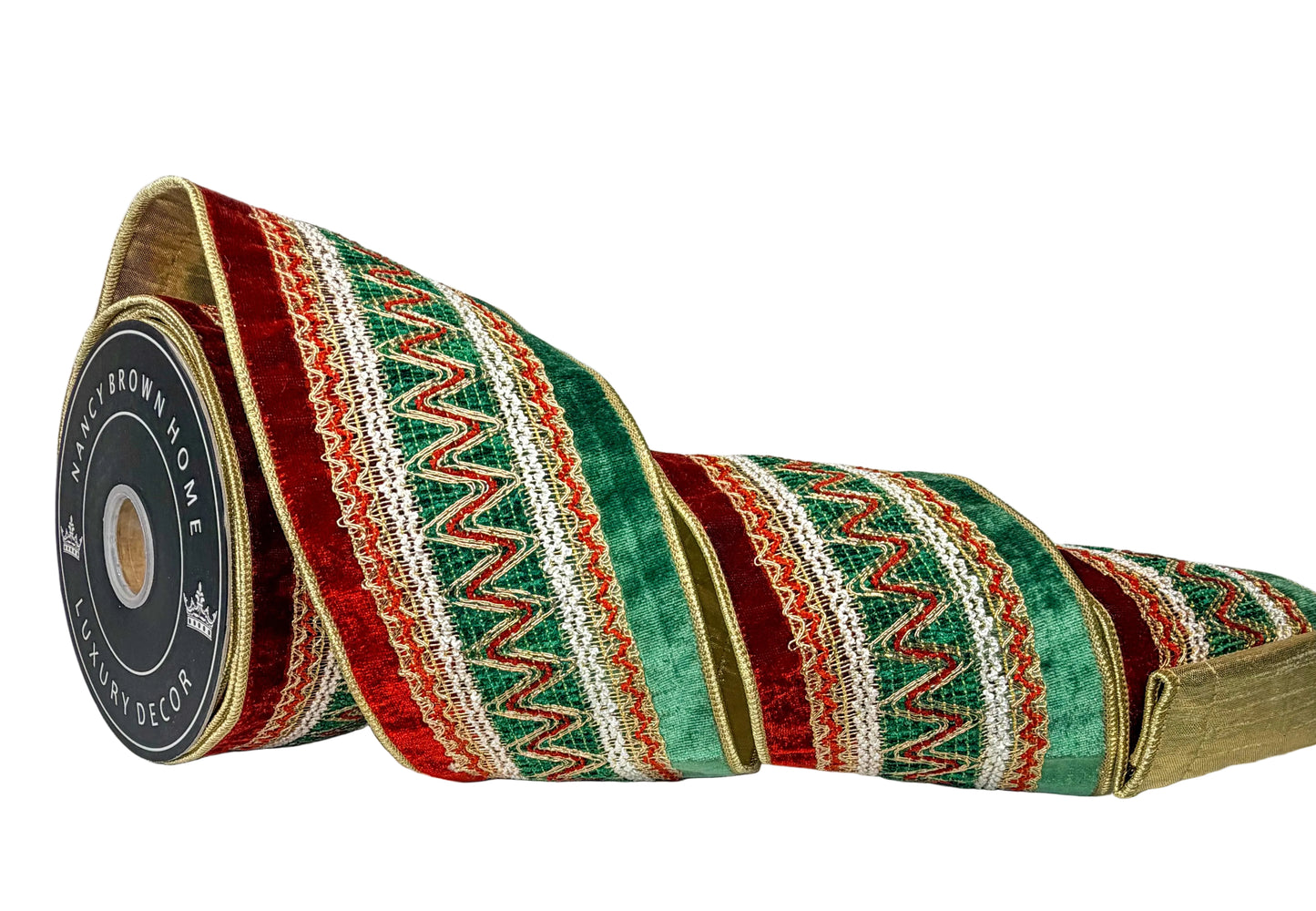 Pre-Order 2026-Zig Zag Trim on Sheldon Velvet with Metallic Double Faced 4" x 10Y Wired Ribbon