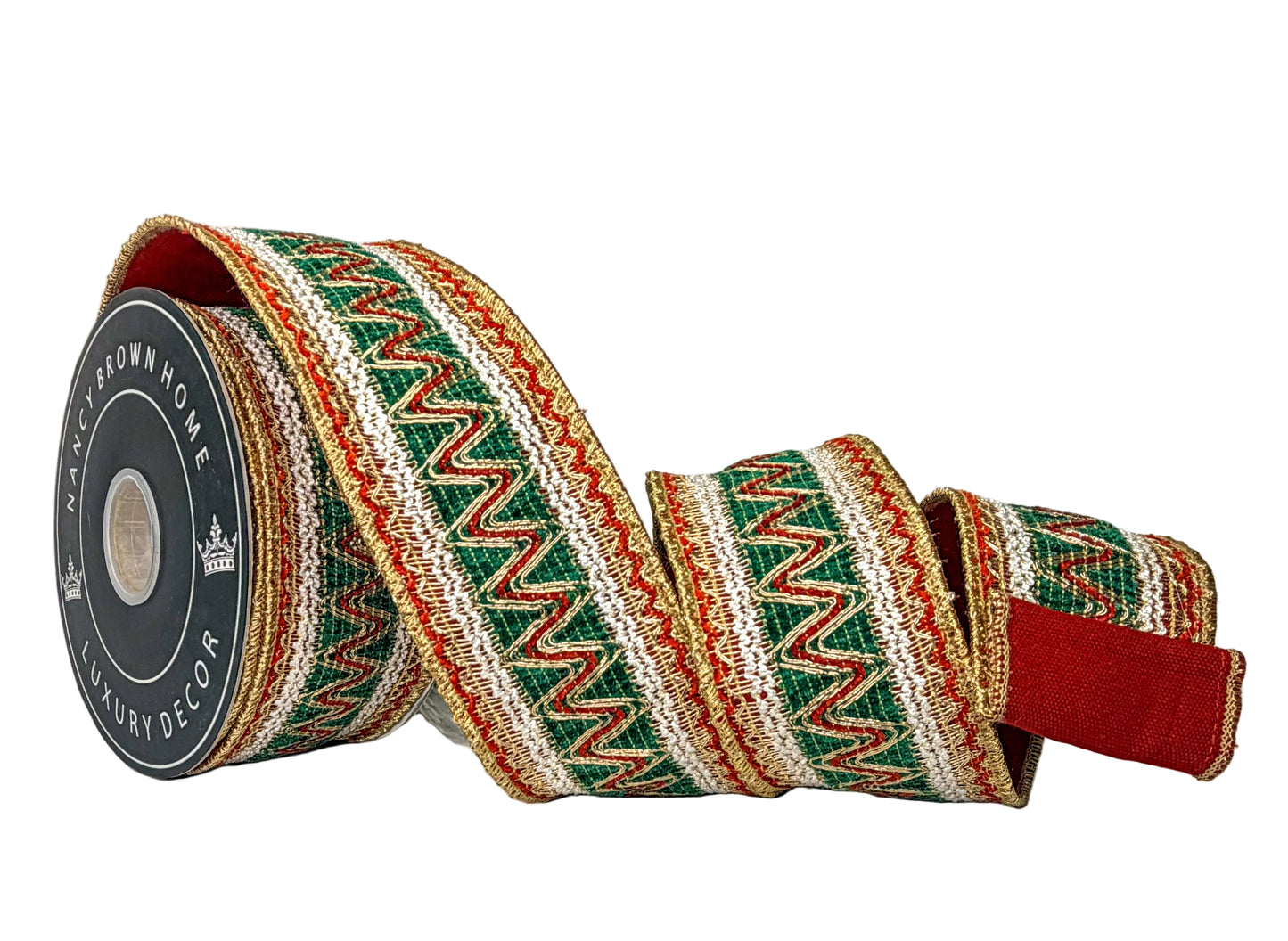 Pre-Order 2026-Zig Zag Trim on Sheldon Velvet 2.5" x 10Y with Metallic Double Faced Backing Wired Ribbon