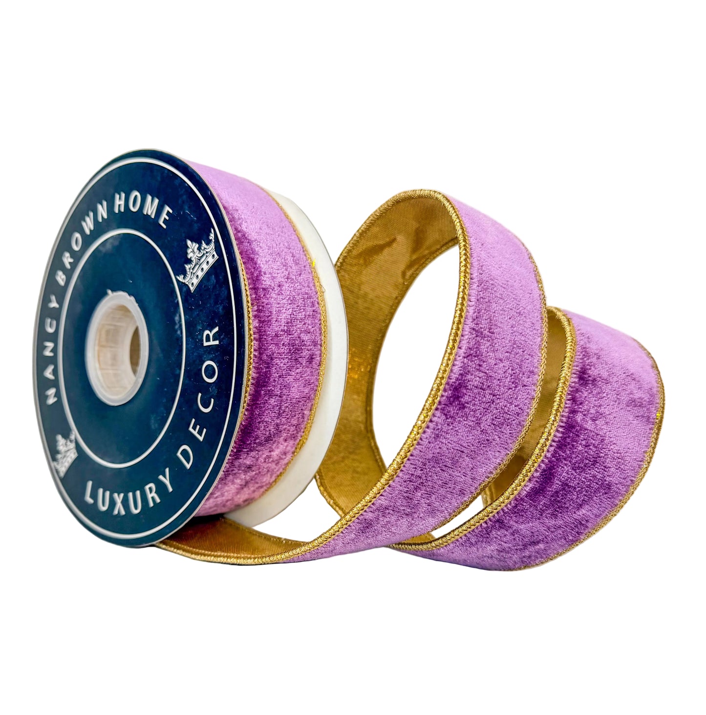 Pre-Order 2026-1.5” x 10Y  Purple Velvet and Gold Double Sided Wired Ribbon