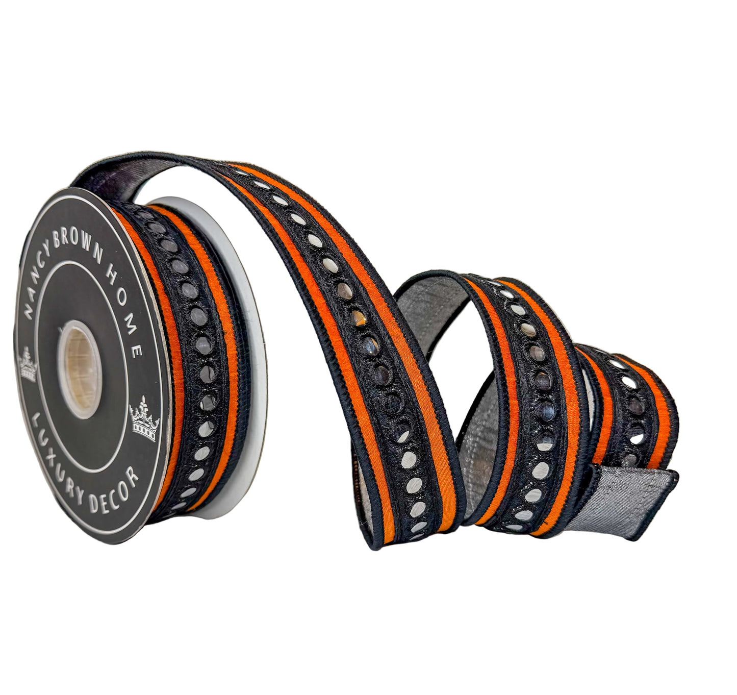 Pre-Order 2026-Orange, Black and Silver Double-Faced Wired Ribbon 1.5" x 10Y