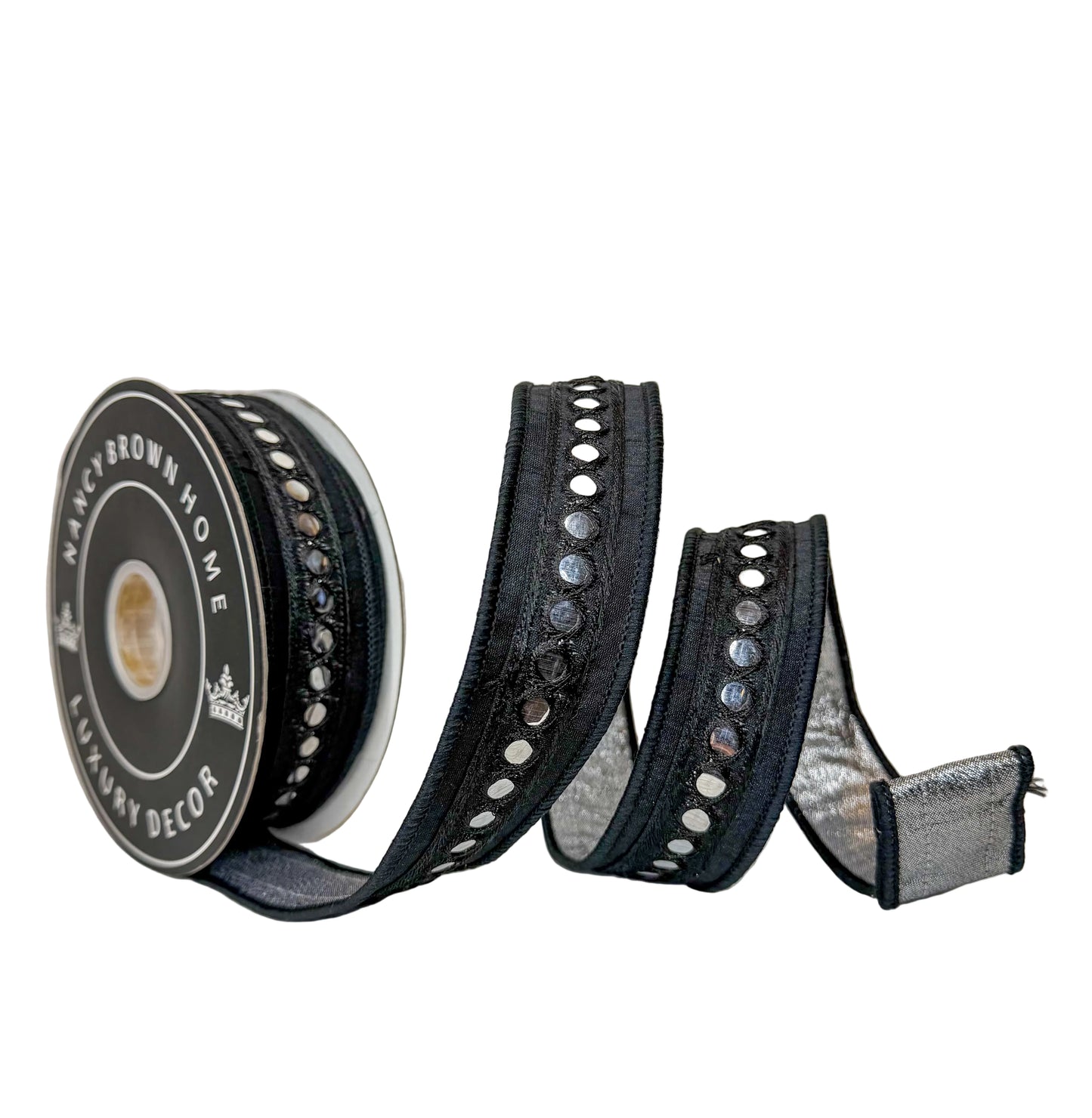 Pre-Order 2026- 1.5” x 10Y Black and Silver Double Sided Wired Ribbon