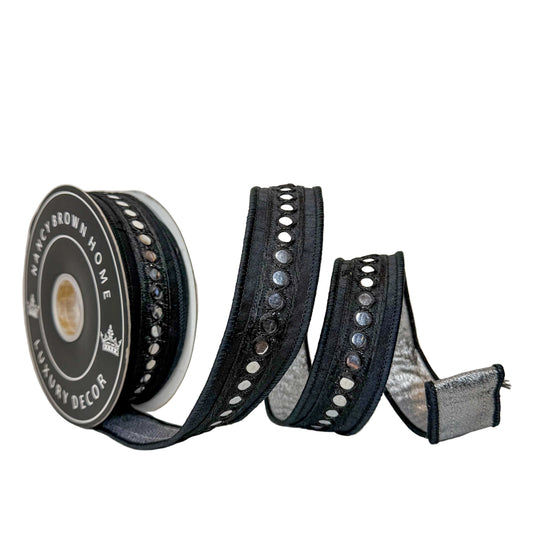 Pre-Order 2026- 1.5” x 10Y Black and Silver Double Sided Wired Ribbon