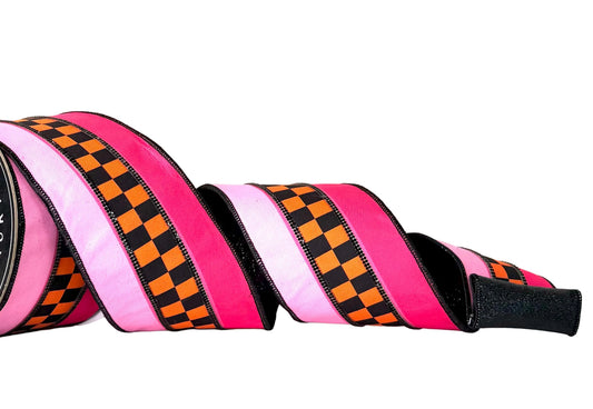Pre-Order 2026- The Ba Bam Collection- PINK/ORANGE Platinum Bling Stripe  4"x5Y RIBBON