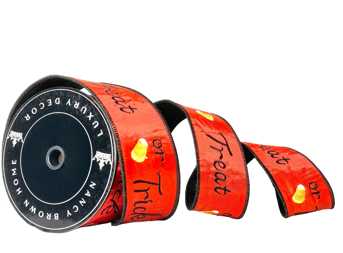Pre-Order 2026- Little Frights & Delights Orange Trick or Treat Double-Faced Wired 2.5"x5Y