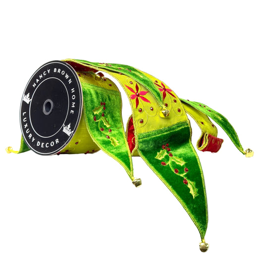 Pre-Order 2026- Jingle & Jest Bell Tails Ribbon Double-Faced 4"x5Y Wired Ribbon