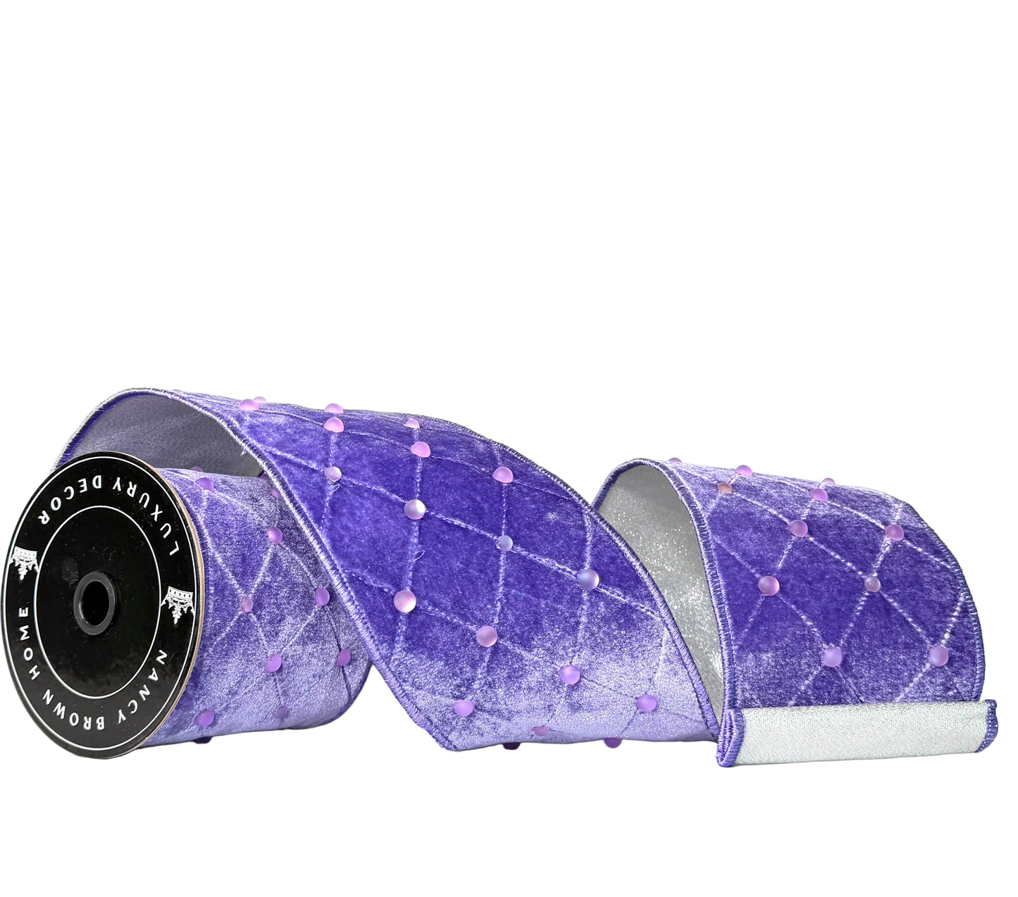 Pre-Order 2026- Purple Velvet Gum Drops Double Faced Silver Wired Ribbon