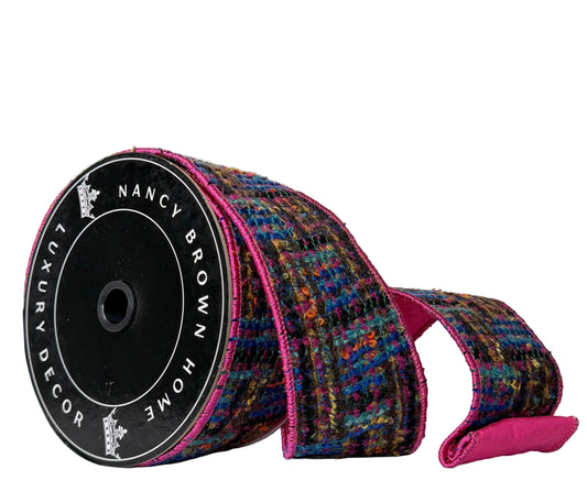 Pre-Order 2026- Multi Colored and Hot Pink Tweed Doublesided Wired Ribbon 2.5" x 10Y