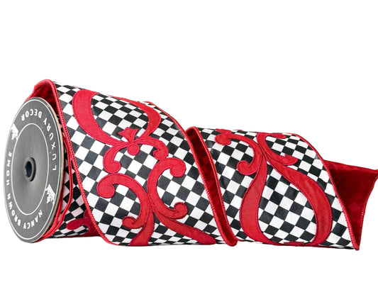 Pre-Order 2026- Harlequin and Red Elegant Double-Faced 4"x5Y Wired Ribbon