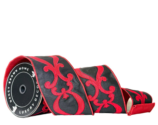 Pre-Order 2026- Black and Red Elegant Doublesided 4"x5Y Wired Ribbon