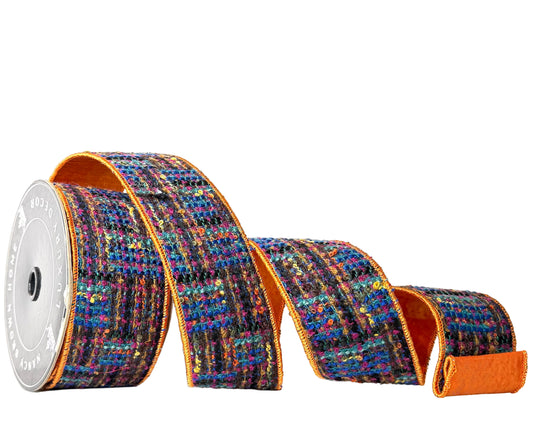 Pre-Order 2026- Tweed with Orange Piping and Backing Doublesided Wired Ribbon 2.5"x10Y
