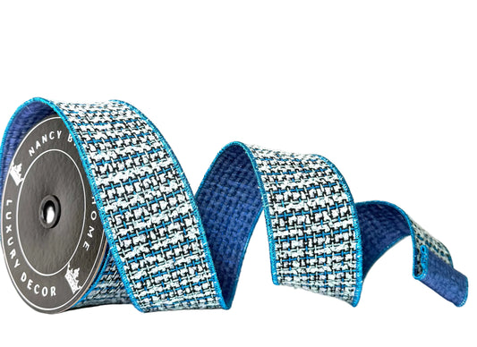 Pre-Order 2026- Metallic Blue Tweed  Piping and Backing Double Sided Wired Ribbon 2.5"x10Y
