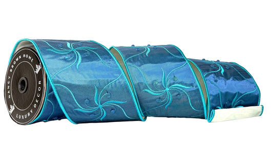 Pre-Order 2026- Blue Starlight & White 4"x5Y Double-Faced Wired Ribbon