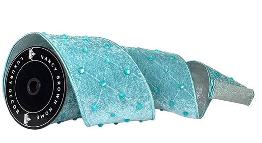 Pre-Order 2026- Teal Velvet GumDrop with Silver Backing Double-Faced Wired Ribbon