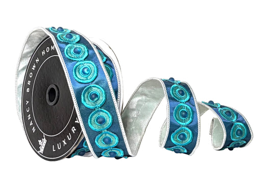 Pre-Order 2026-Teal Bubble and White Double Faced Wired Ribbon 1.5"x5Y