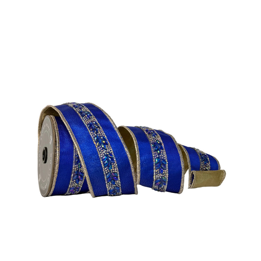 Pre-Order 2026- Shimmer & Shine Blue and Gold Double Faced Wired Ribbon 2.5"x5Y