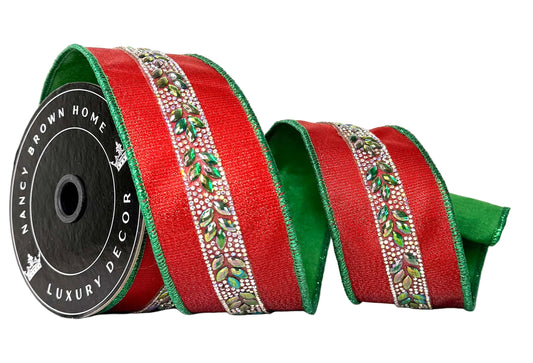 Pre-Order 2026- Shimmer & Shine Red and Green 2.5" x 5Y Double Faced Wired Ribbon