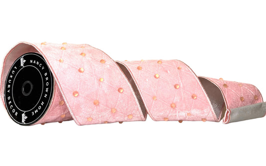 Pre-Order 2026- Pink Velvet GumDrops with Silver Backing Double-Faced Wired Ribbon
