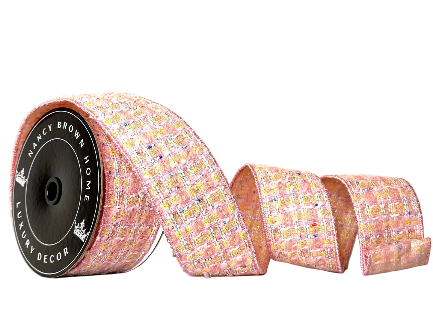 Pre-Order 2026- Pink Tweed  Piping and Backing Doublesided Wired Ribbon 2.5" x 10Y