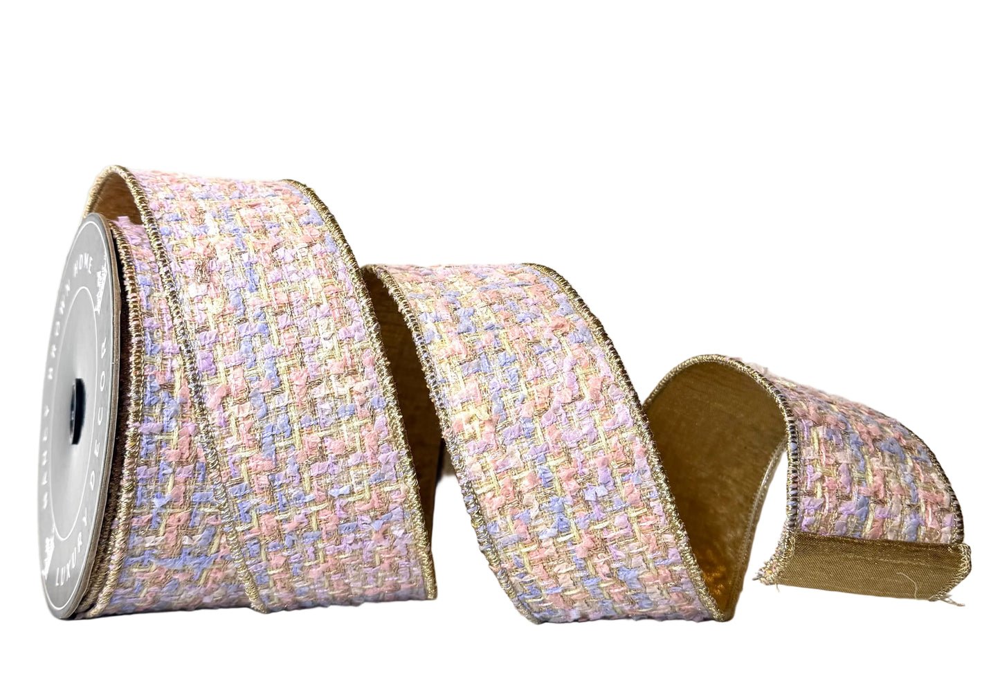 Pre-Order 2026- Pink,Lavender and Champagne Tweed Double Sided Wired Ribbon 2.5" x 10Y