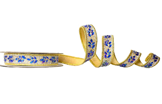 Pre-Order 2026- Shimmer & Shine Gold and Blue 1" x 5Y Double-Faced  Wired Ribbon