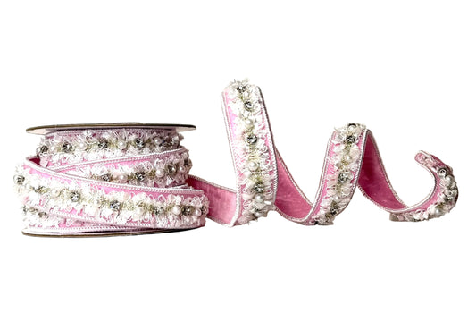 Pre-Order 2026- The Ba Bam Collection- Light Pink Pearl & Diamond  1""x10Y RIBBON