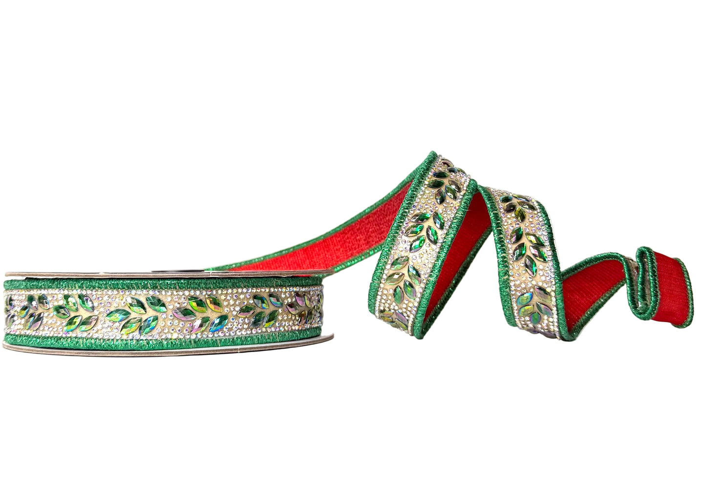 Pre-Order 2026- Shimmer & Shine Green and Red 1" x 5Y Double Faced Wired Ribbon