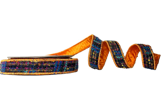 Pre-Order 2026- Tweed with Orange Piping and Backing Double Faced Wired Ribbon