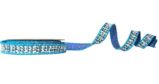 Pre-Order 2026- Metallic Blue Tweed  Piping and Backing Doublesided Wired Ribbon
