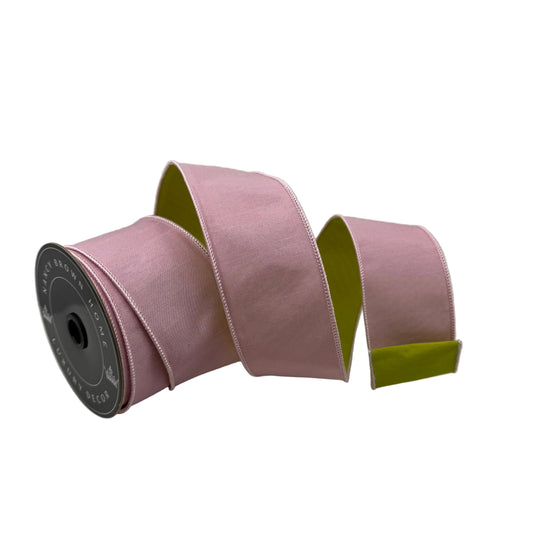 Pre-Order Spring 2027-  Blush Pink & Olive Reversible Wired Ribbon 2.5" x 10Y