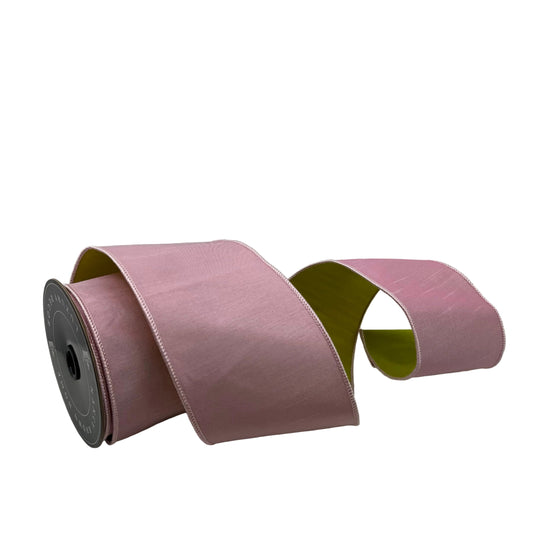 Pre-Order Spring 2027-  Blush Pink & Olive Reversible Wired Ribbon 4" x 10Y