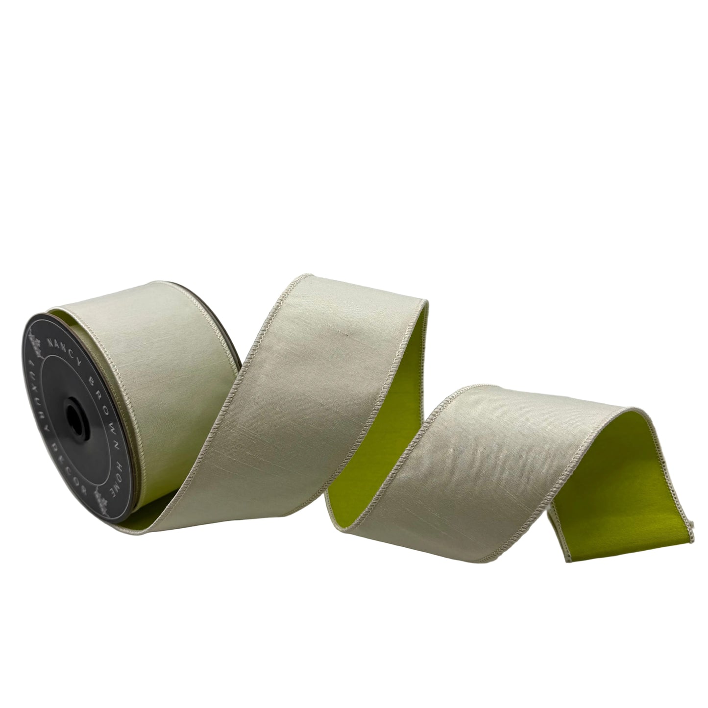 Pre-Order Spring 2027-Ivory & Olive Reversible Wired Ribbon-2.5"x10Y