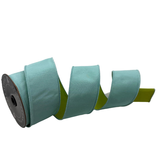 Pre-Order Spring 2027-Aqua & Olive Reversible Wired Ribbon-4"x10Y