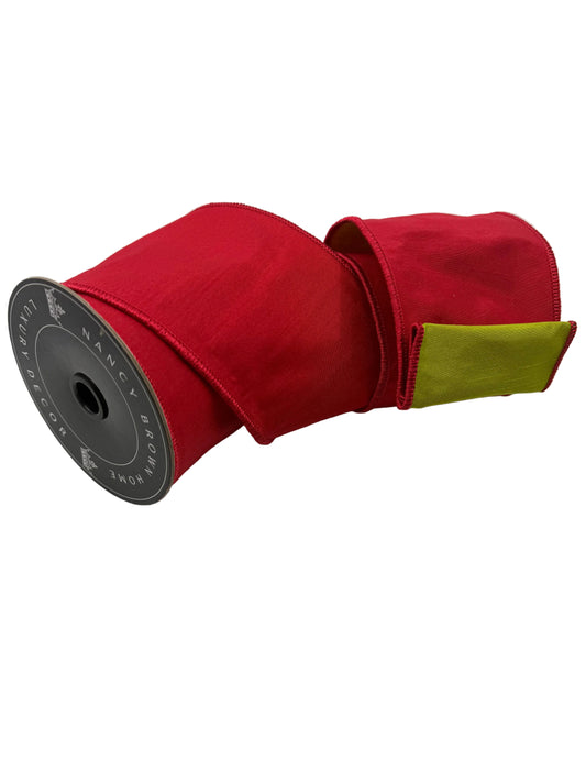 Pre-Order Spring 2027- Red & Chartreuse Reversible Wired Ribbon   4" x 10Y