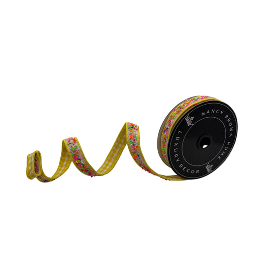 Pre-Order Spring 2027-Yellow Gingham Sprinkle Wired Ribbon-1."x5Y