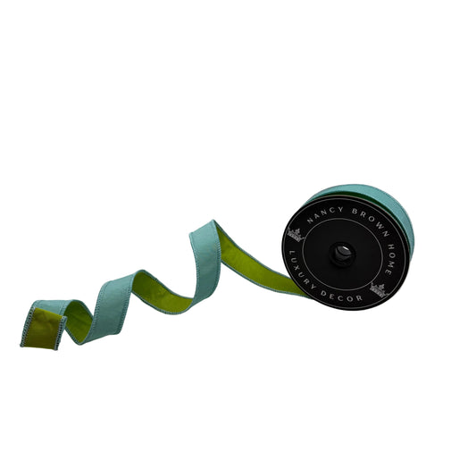 Pre-Order Spring 2027-Aqua & Olive Reversible Wired Ribbon-1"x10Y