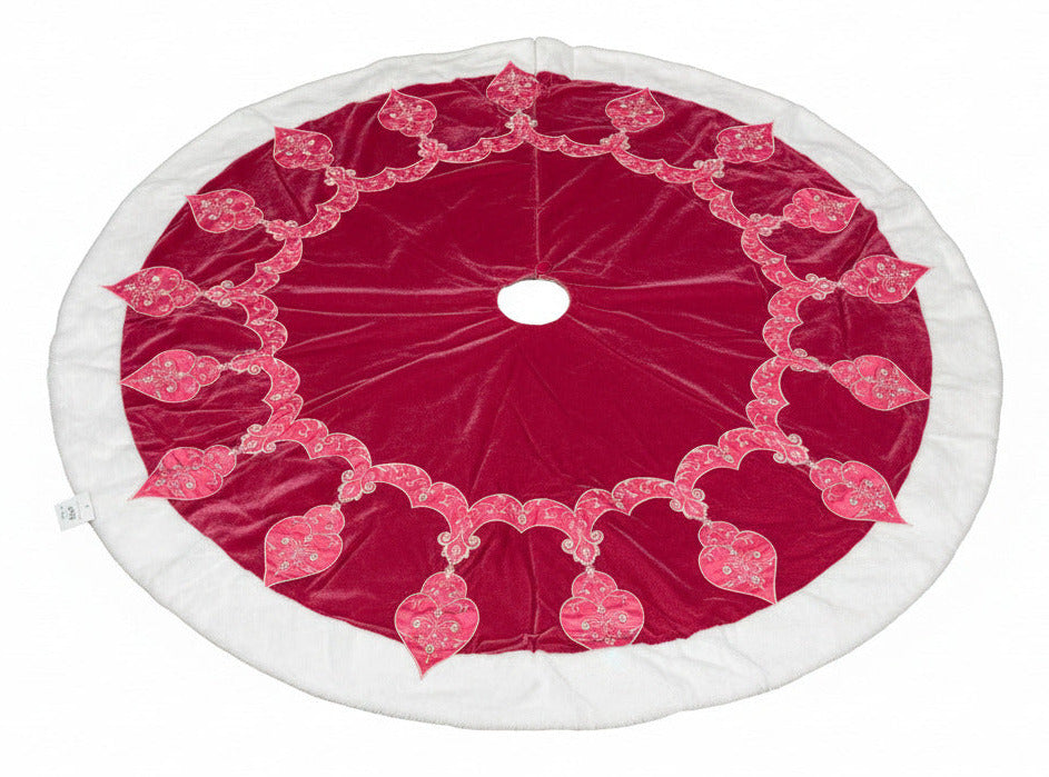 Pre-Order 2026- The Pink Palace Collection- Hot Pink Velvet, Pearls and Soft White Faux Fur Trim Treeskirt