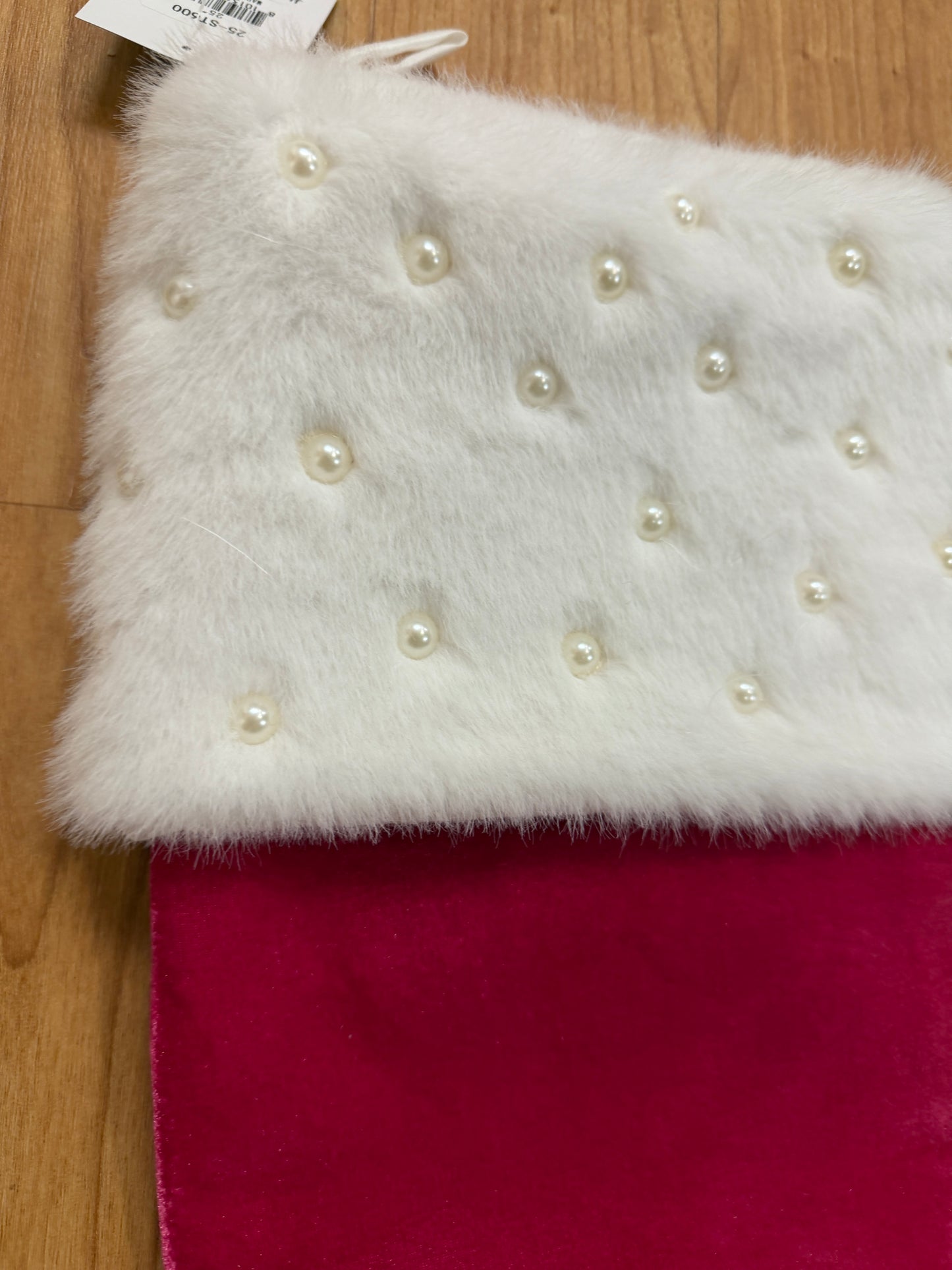 Pre-Order 2026-The Pink Palace Collection- Hot Pink Velvet, Pearls and Soft White Faux Fur Trim Stocking