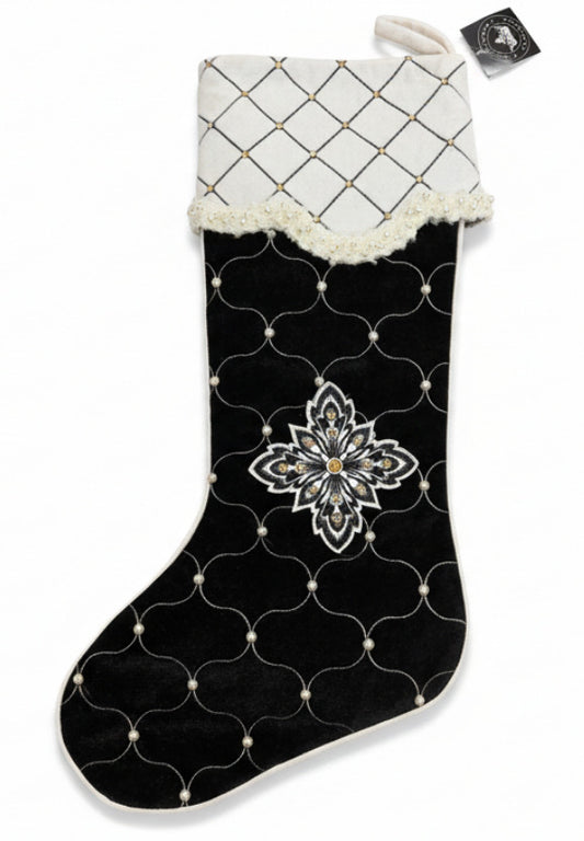 Pre-Order 2026- Black & White Velvet Pearl Collection Stocking