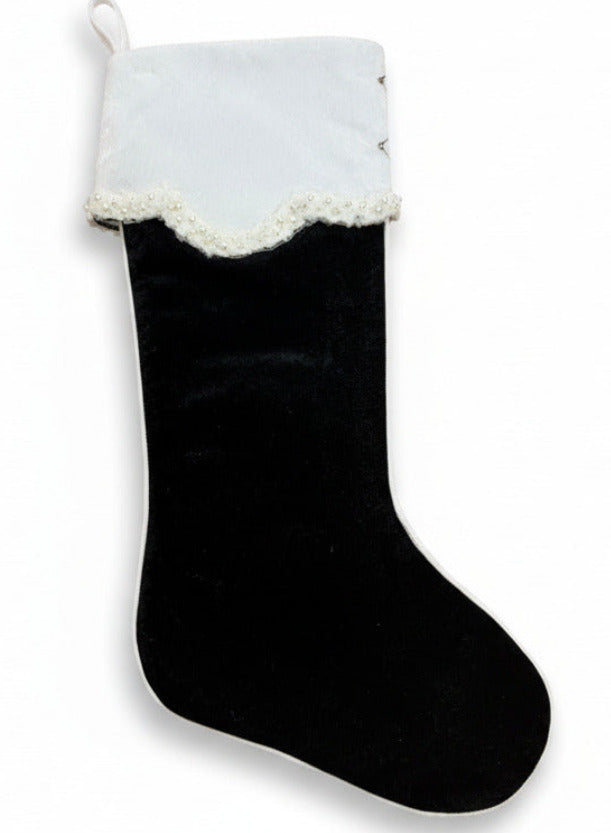 Pre-Order 2026- Black & White Velvet Pearl Collection Stocking