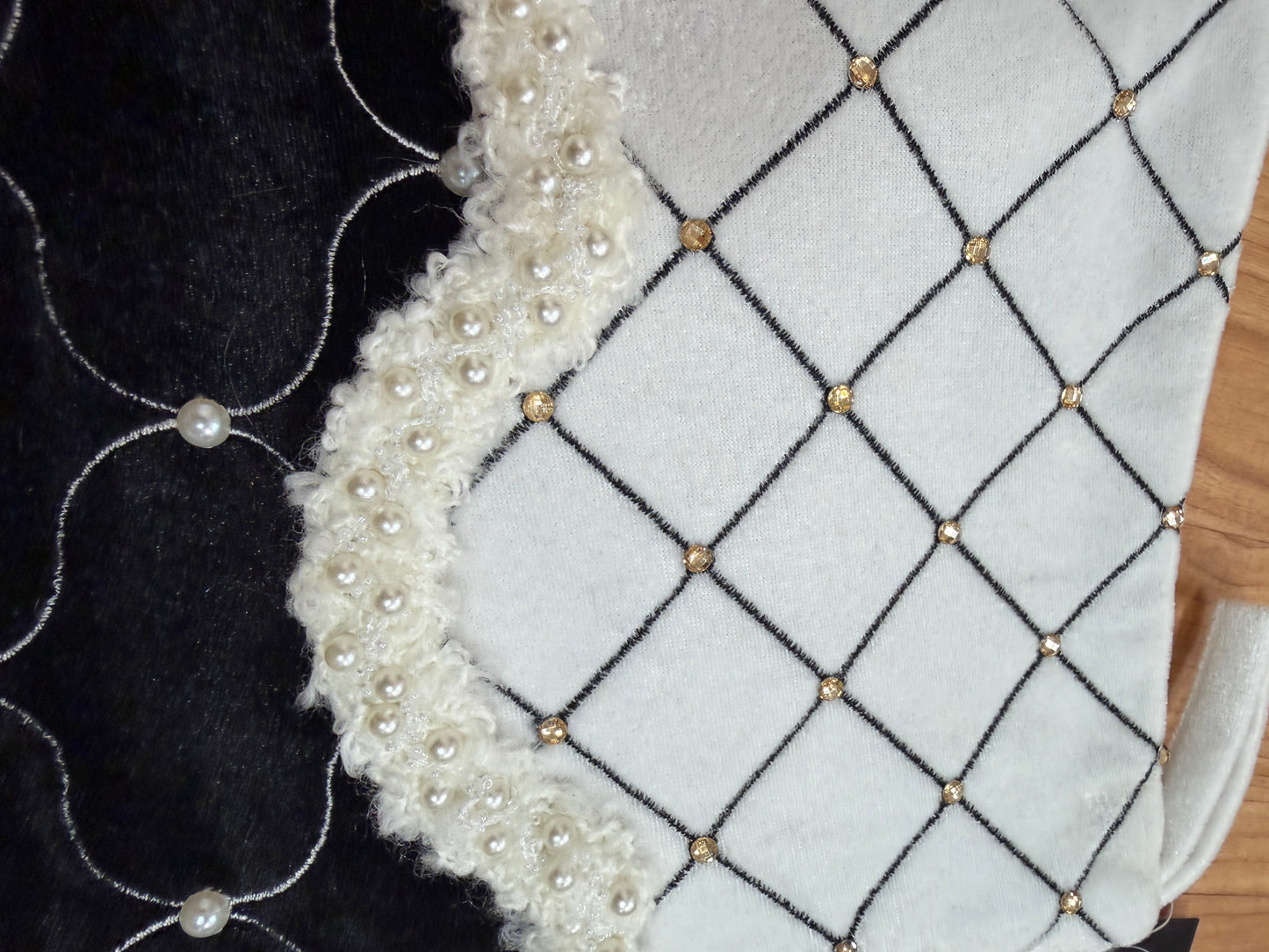 Pre-Order 2026- Black & White Velvet Pearl Collection Stocking