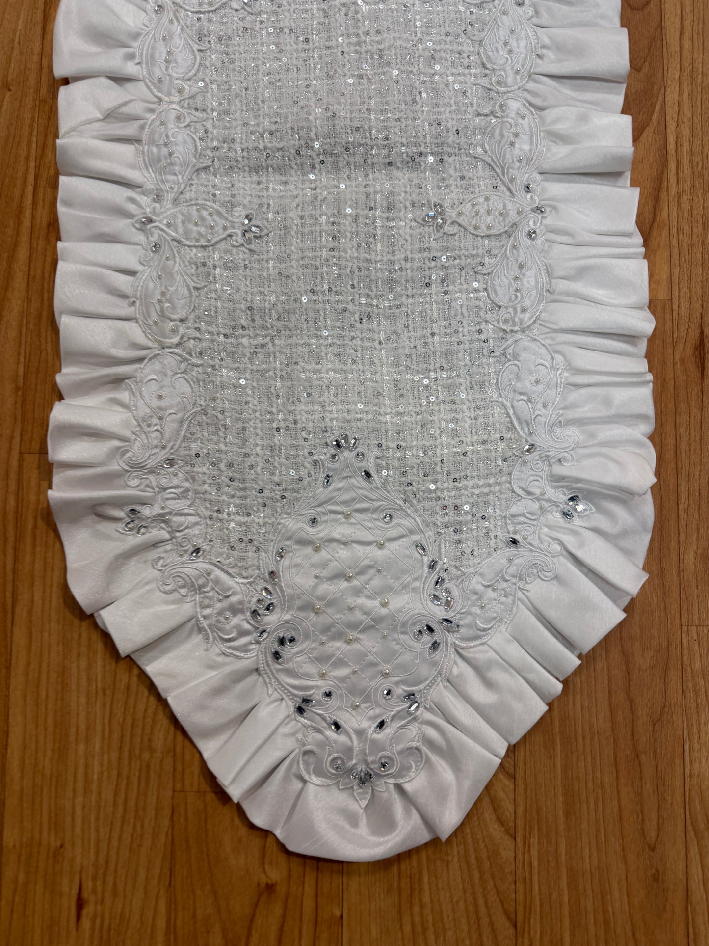 Pre-Order 2026- White Tie Winter Collection Tweed Classy Sequin, Rhinestone and Ruffles Runner