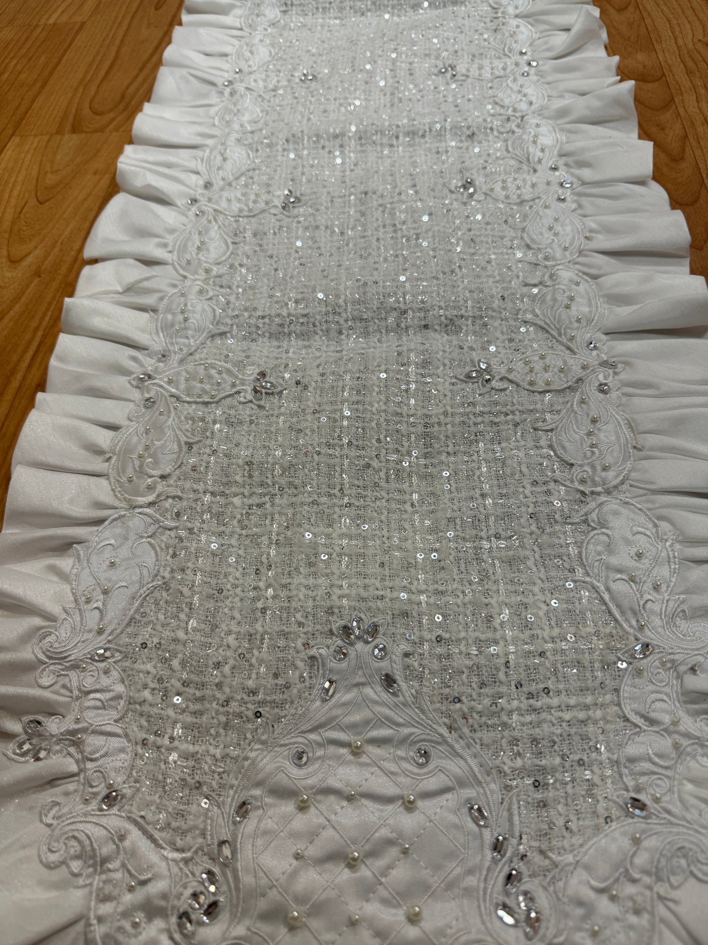 Pre-Order 2026- White Tie Winter Collection Tweed Classy Sequin, Rhinestone and Ruffles Runner