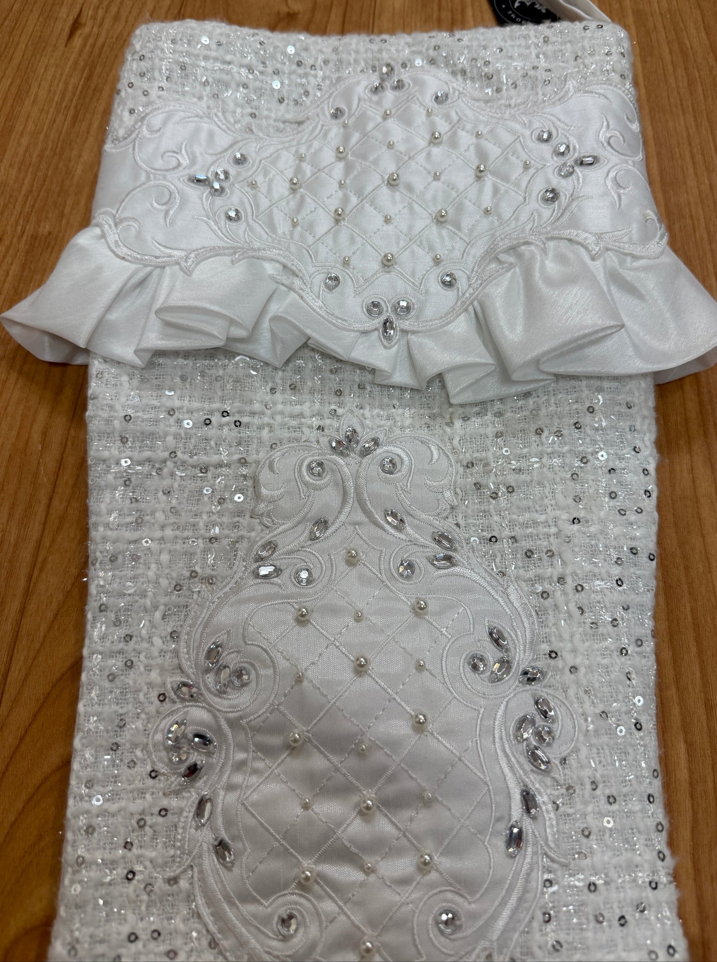 Pre-order 2026- White Tie Winter Collection Tweed Classy Sequin, Rhinestone and Ruffles Stocking