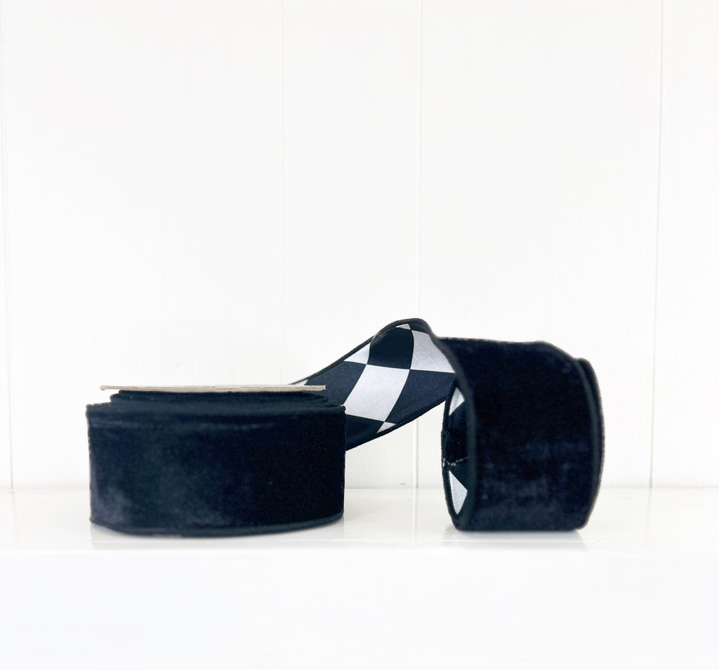 Black Velvet with Harlequin 2.5"x5Y Wired Ribbon-EXCLUSIVE