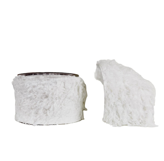 White Fuzzy Fur 4"x5Y Wired Ribbon