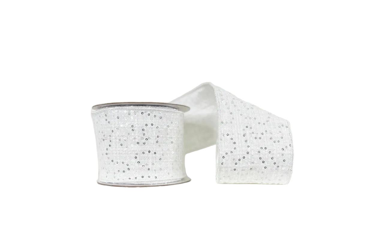 Pre-Order 2026- The White Tie Collection Tweed with Sequin 4"x10Y Wired Ribbon