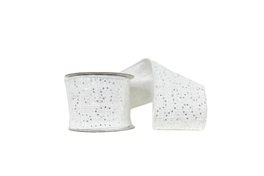 Pre-Order 2026- The White Tie Collection Tweed with Sequin 4"x10Y Wired Ribbon