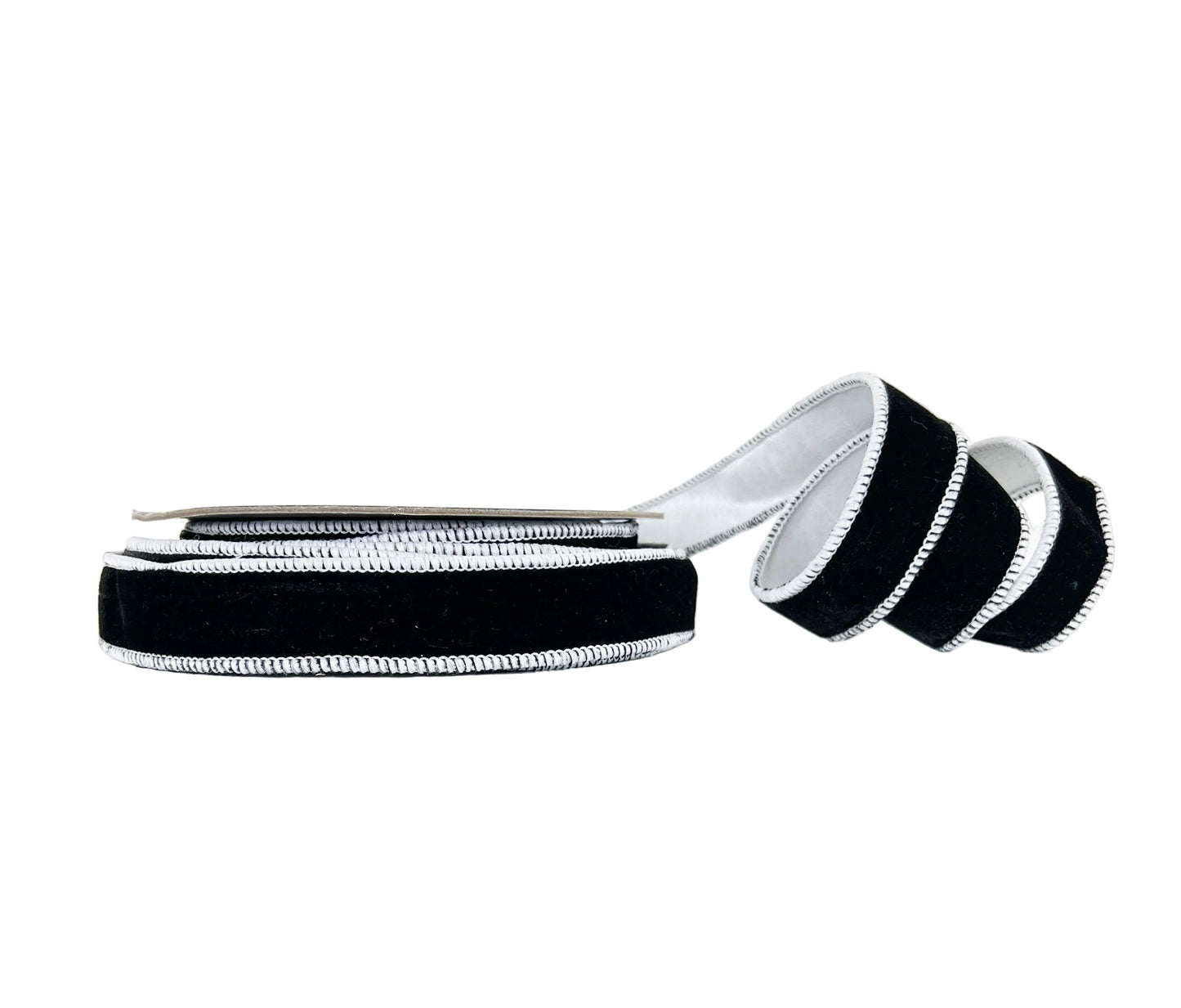 Black Velvet and White 1"x10Y Wired Ribbon