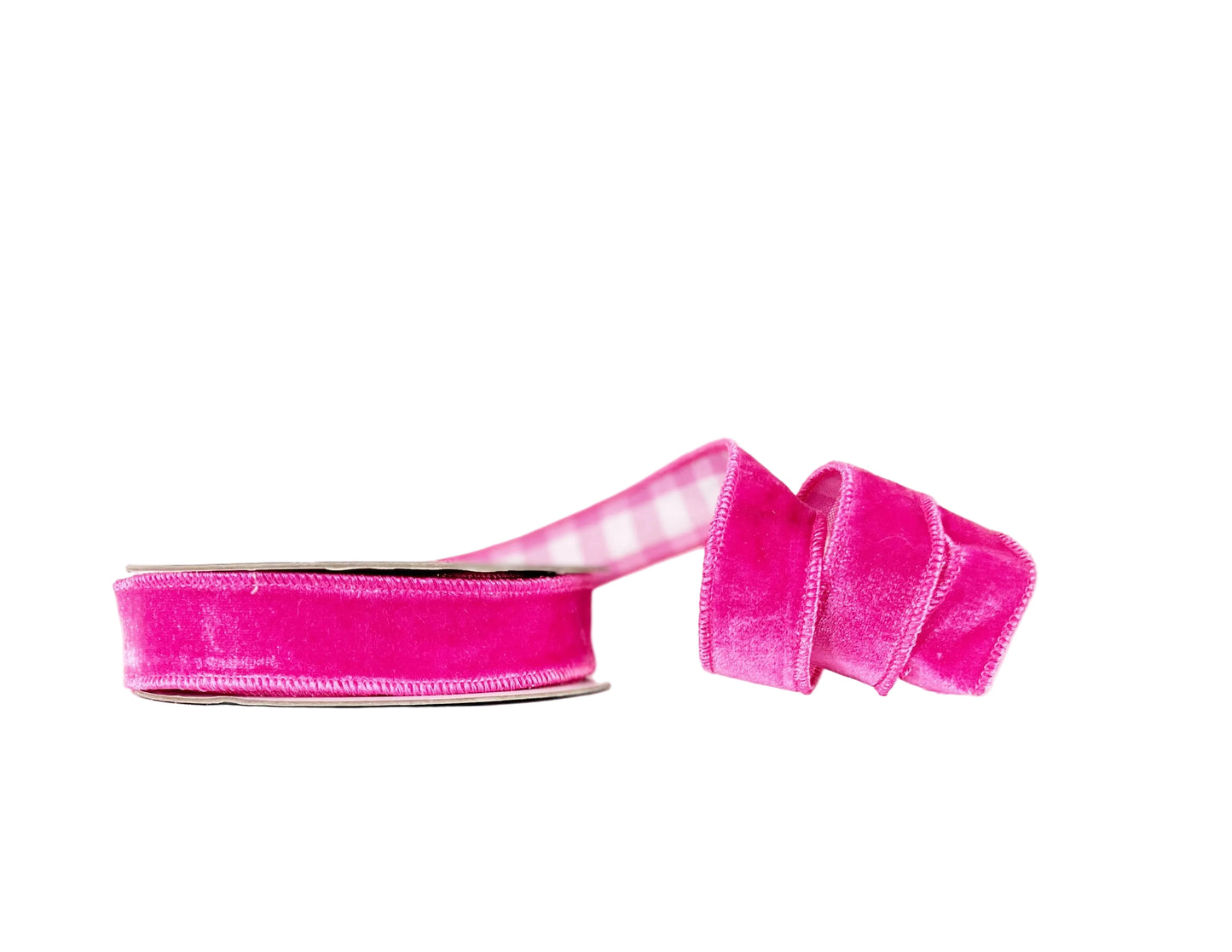 Hot Pink Velvet and Gingham 1"x10Y Wired Ribbon