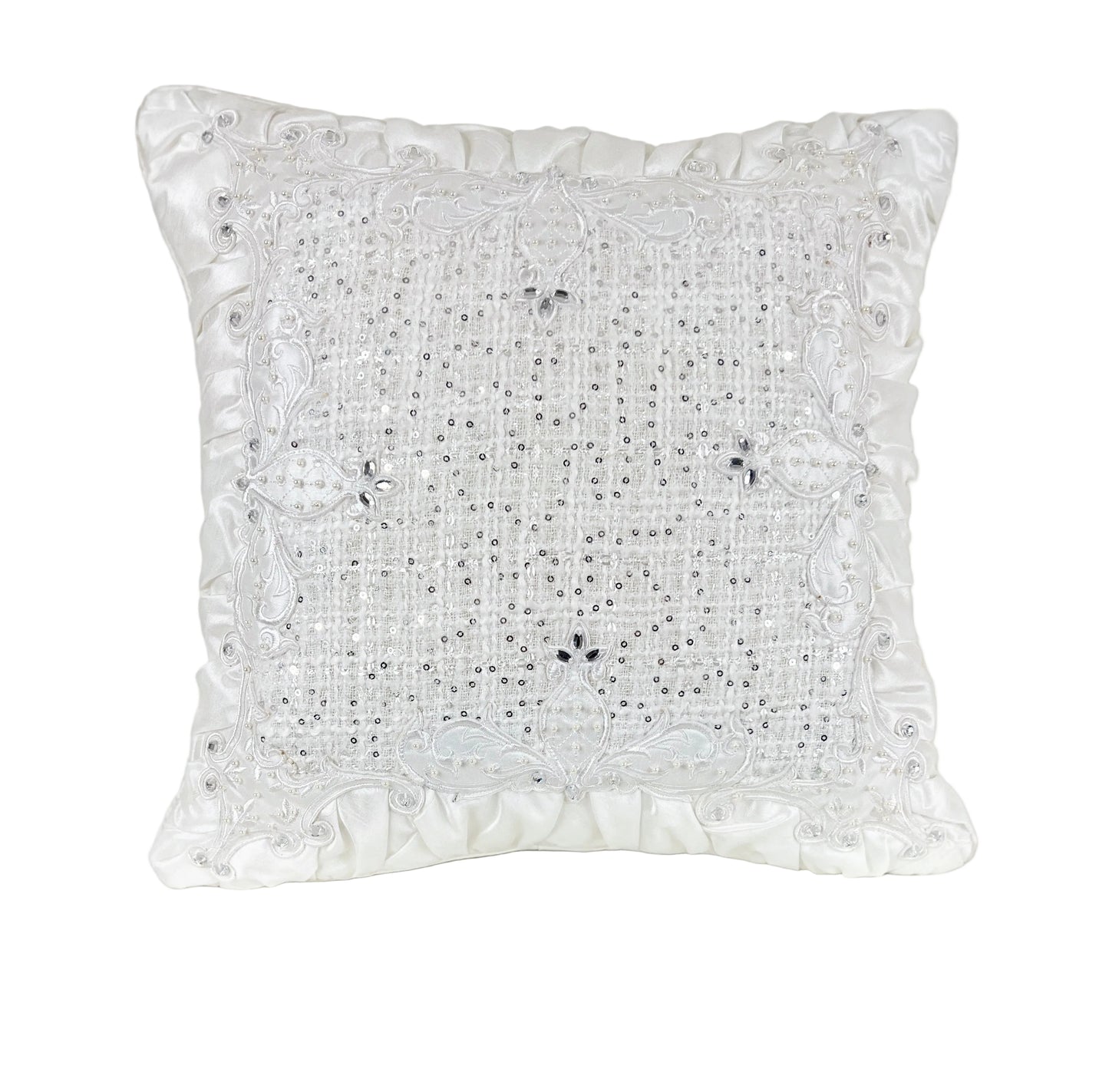 Pre-Order 2026- White Tie Winter Collection Tweed Classy Sequin, Rhinestone Pillow Cover